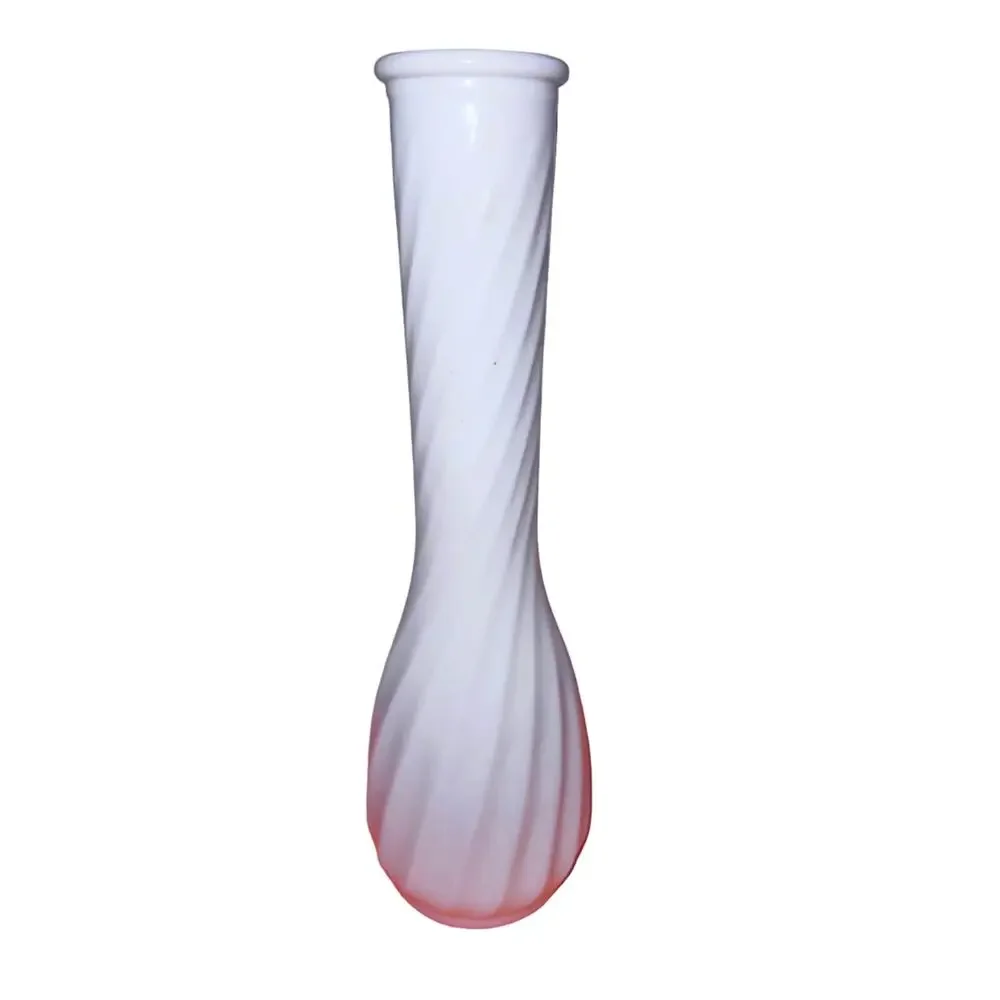 Hoosier Glass White Milk Glass 9” Bud Vase, Swirl Design, EUC Vintage